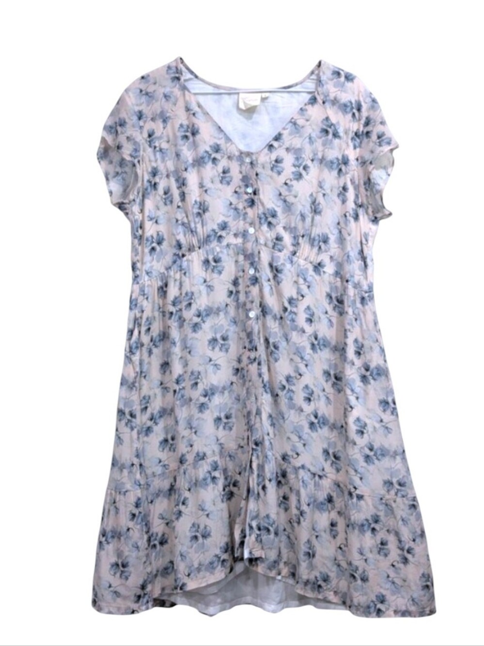Reistor Floral Melody V-Neck Button Front Tiered Midi Dress Size L